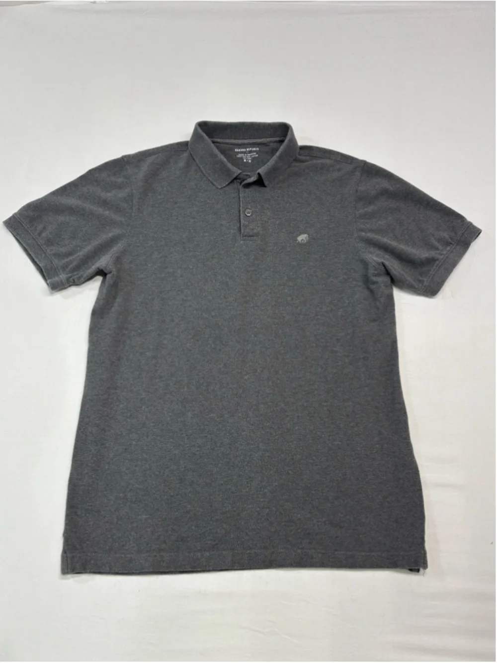 Banana Republic Men’s Charcoal Grey Elephant Logo Pique Polo Shirt - Size M -657
